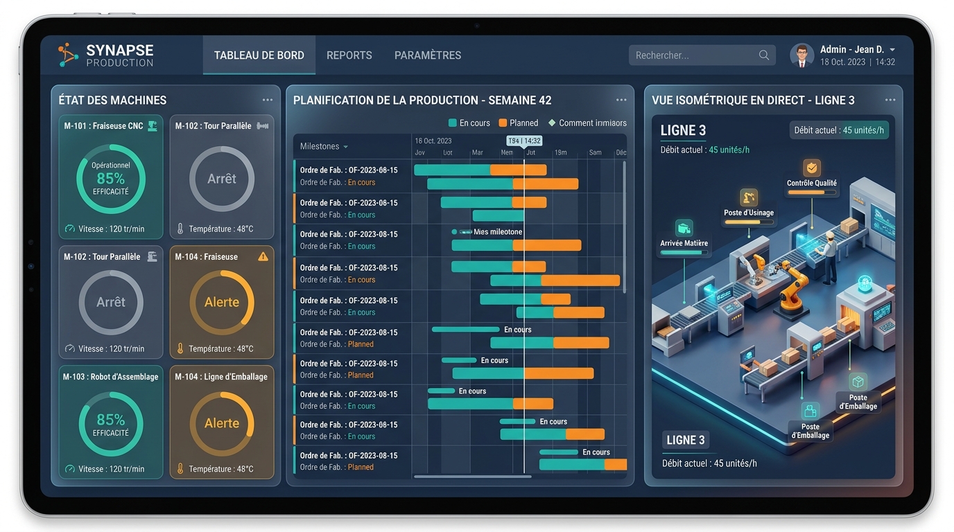 Interface du logiciel de gestion de production réalisé par CB-Créa