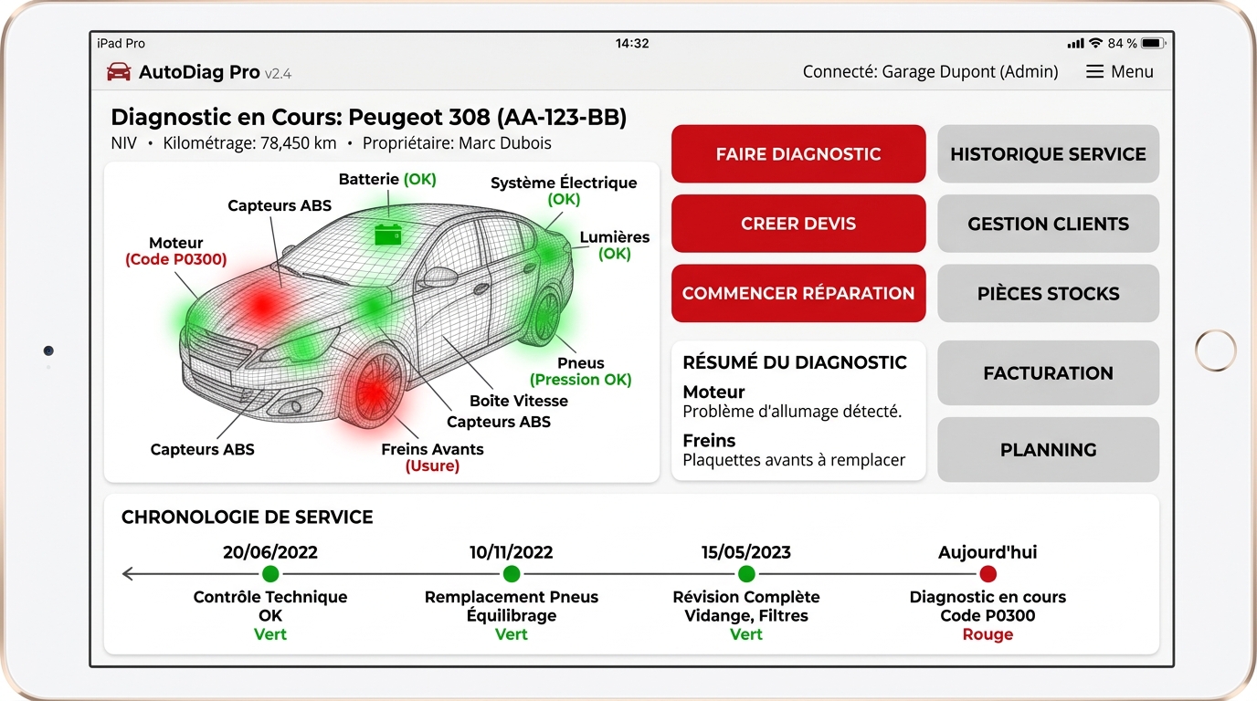 Interface du logiciel de gestion automobile développé par CB-Créa